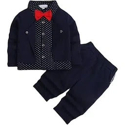 hopscotch Boys Cotton Polka Dot Print Shirt and Pants Set with Bow-picture-32