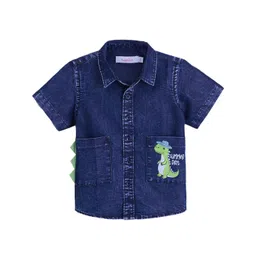 Hopscotch Boys Dino Buddy Applique Cotton Denim Shirt-picture-45