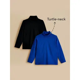 Hopscotch Boys Pack Of 2 Blue & Black Solid Turtle Neck T-shirt-picture-27