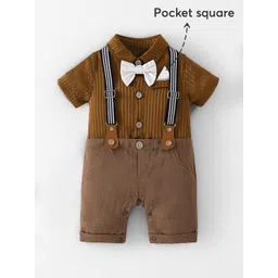 Hopscotch Boys Striped Cotton Romper With Bow Tie And Suspenders-picture-24