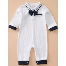 Hopscotch Boys White & Black Solid Full-Sleeve Shirt Collar Cotton Romper With Bow-picture-39
