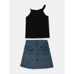 Hopscotch Girls Blue & Black Top with Skirt-picture-18