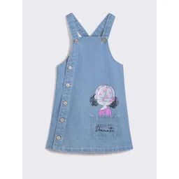 Hopscotch Girls Blue Print Denim Pinafore Dress-picture-13