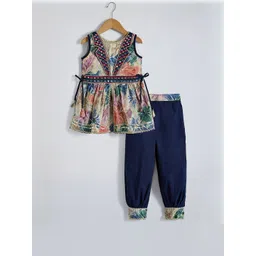 Hopscotch Girls Floral Printed Regular Pure Cotton Kurti with Pyjamas-picture-19