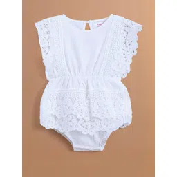 Hopscotch Girls White Pure Cotton Lace Onesie-picture-19