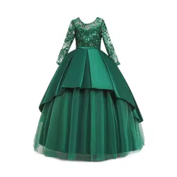 Hopscotch Green Floral Embroidered Maxi Gown Dress-picture-25