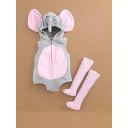 Hopscotch Grey Elephant Applique Hooded Onesie-picture-52