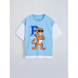 Hopscotch Kids Boys Blue Printed Drop-Shoulder Sleeves T-shirt-picture-11
