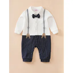 Hopscotch Kids Boys White & Black Pure Cotton Striped Bodysuit-picture-48