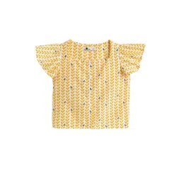Hopscotch Kids-Girls Yellow Polycotton Printed Tops-picture-37
