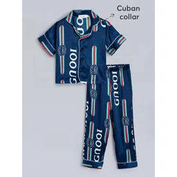 Hopscotch Kids unisex 2-Pc Typographic Printed Navy Blue Sleepwear Set-picture-24