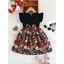 HOPZONIC Women Black Floral Print Round Neck Fit and Flare Midi Dress-picture-43