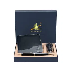 Hornbull Men Buttler Black Leather Wallet, Keyring & Pen Combo Accessory Gift Set-picture-22