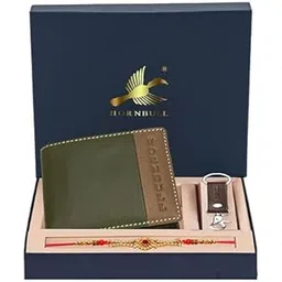 hornbull Rakhi Gift Hamper for Brother | Olive Green Men's Leather Wallet, Keyring and Rakhi Combo Set for Brother | Rakhi with Wallet-picture-21