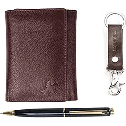 hornbull Trifold Brown Leather Wallets for Men, Keyring & Pen Combo Gift Set for Men | Wallet Men Leather Branded-picture-11