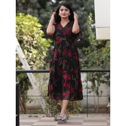 HOSI Women Floral Printed Georgette Wrap Midi Dress-picture-34