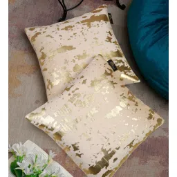 hosta homes 2 Pcs Beige Velvet Abstract 16X16 Inches Cushion Covers-picture-14