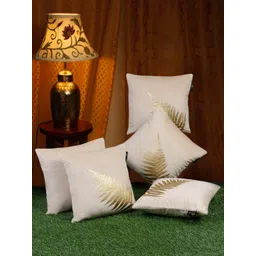 HOSTA HOMES Beige & Gold-Toned 5 Pcs Floral Velvet Square Cushion Covers-picture-26