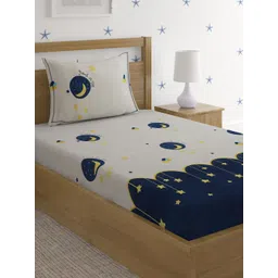 HOSTA HOMES Beige & Navy Blue Graphic 210 TC Single Bedsheet with 1 Pillow Cover-picture-41