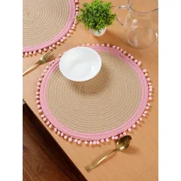 HOSTA HOMES Beige & Pink 2 Pieces Self Design Pure Cotton Table Placemats-picture-10