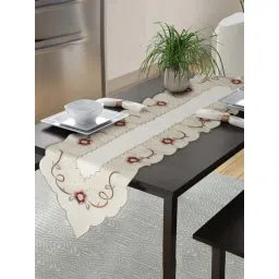 HOSTA HOMES Beige Polyester 6-Seater Dining Table Runner With Tassels-picture-23
