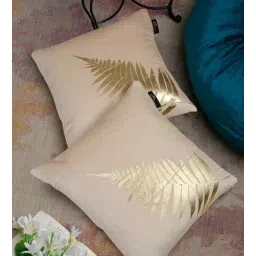 hosta homes Beige Velvet Floral 16X16 Inches Cushion Covers (Pack of 2)-picture-20