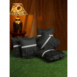 HOSTA HOMES Black & Silver-Toned Set of 5 Satin Square Cushion Covers-picture-21