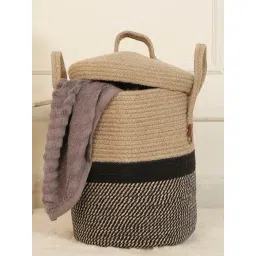 HOSTA HOMES Black Jute Laundry Basket with Cover-picture-10