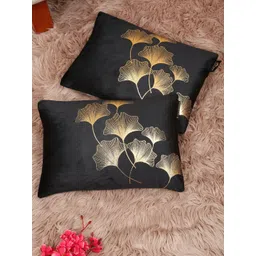 HOSTA HOMES Black Set of 2 Floral Velvet Rectangle Cushion Covers-picture-36