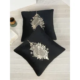 HOSTA HOMES Black Velvet Geometric Golden Foil Cushion Covers - Set of 2-picture-41