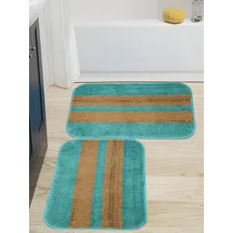 HOSTA HOMES Blue & Brown Set of 2 Striped Anti Skid Floor Mats-picture-37