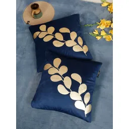 HOSTA HOMES Blue & Cream-Coloured Set of 2 Ethnic Motifs Velvet Square Cushion Covers-picture-38