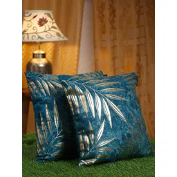 HOSTA HOMES Blue & Gold-Toned 2 Pieces Floral Velvet Square Cushion Covers-picture-37