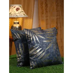 HOSTA HOMES Blue & Gold-Toned 2 Pieces Floral Velvet Square Cushion Covers-picture-38