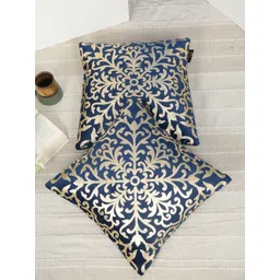 HOSTA HOMES Blue & Gold-Toned Set of 2 Geometric Velvet Square Cushion Covers-picture-36