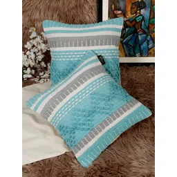 HOSTA HOMES Blue & Grey 2 Pieces Geometric Cotton Square Cushion Covers-picture-34