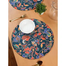 HOSTA HOMES Blue & Orange Floral Printed Cotton Table Placemat-picture-40