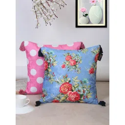 HOSTA HOMES Blue & Pink Set of 2 Geometric Velvet Square Cushion Covers-picture-24