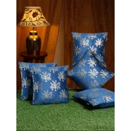 HOSTA HOMES Blue & Silver Set of 5 Floral Velvet Square Cushion Covers-picture-35
