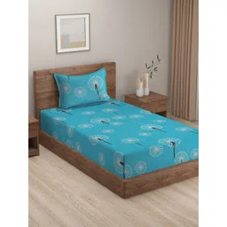 HOSTA HOMES Blue & White 210 TC Flat Cotton Single Bedsheet & 1 Pillow Cover-picture-36