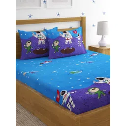 HOSTA HOMES Blue & White Graphic 220 TC Queen Bedsheet with 2 Pillow Covers-picture-34