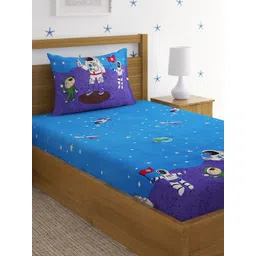 HOSTA HOMES Blue & White Graphic 220 TC Single Bedsheet with 1 Pillow Covers-picture-35