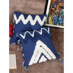 HOSTA HOMES Blue & White Set of 2 Hand-Tufted Square Cotton Cushion Covers-picture-25