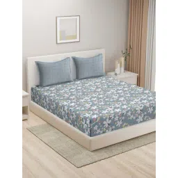 HOSTA HOMES Blue Cotton 280 TC King Bedsheet with 2 Coordinated Pillow Covers-picture-32