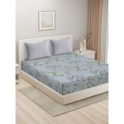 HOSTA HOMES Blue Cotton 280 TC King Bedsheet with 2 Coordinated Pillow Covers-picture-48