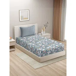 HOSTA HOMES Blue Cotton 280 TC Single Bedsheet with 1 Pillow cover-picture-25