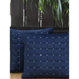 HOSTA HOMES Blue Set of 2 Embroidered Velvet Square Cushion Covers-picture-17