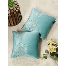 HOSTA HOMES Blue Set of 2 Floral Velvet Square Cushion Covers-picture-34