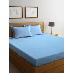 HOSTA HOMES Blue Striped 300 TC Cotton 1 King Bedsheet with 2 Pillow Covers-picture-38