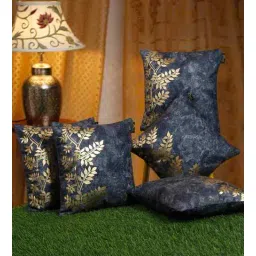 hosta homes Blue Velvet Floral 16X16 Inches Cushion Covers (5Pcs)-picture-29